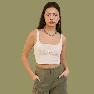 Wilfred Free Beige Ruched Crop Tank | Square Neck | Size S